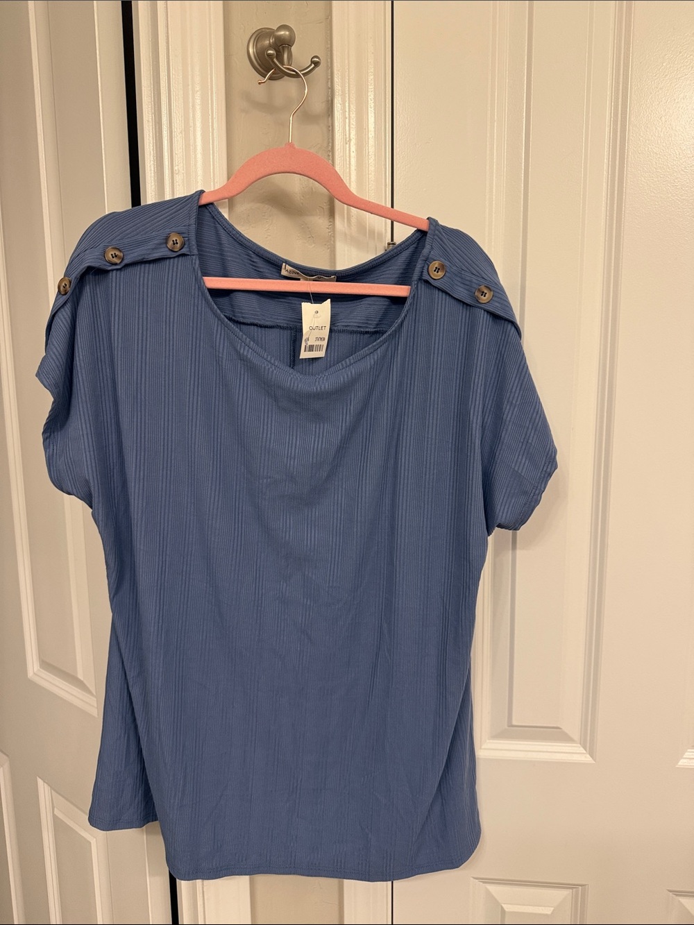 Button-Shoulder Blue Short Sleeve Tee